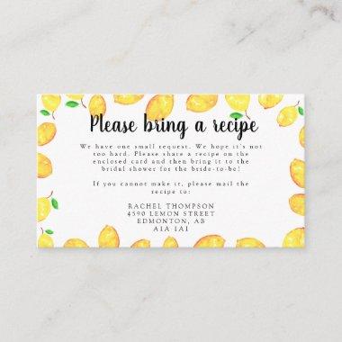Lemon Bridal Shower Recipe Request Invitations