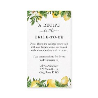 Lemon Bridal Shower Recipe Request Enclosure Invitations