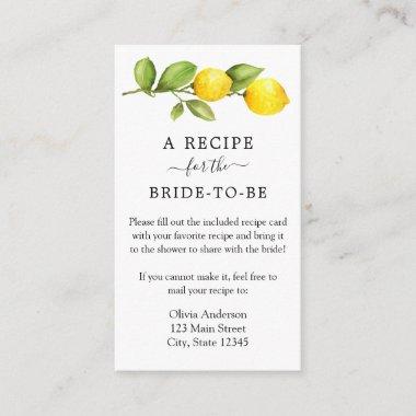 Lemon Bridal Shower Recipe Request Enclosure Invitations
