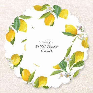 Lemon bridal shower scallop paper coaster