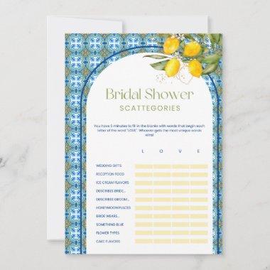 Lemon Bridal Shower Scattegories Game Invitations
