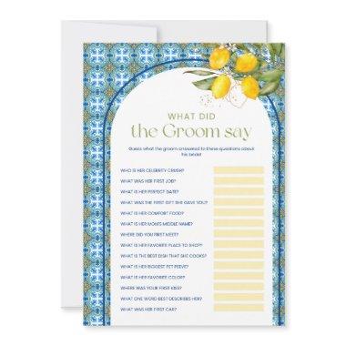 Lemon Bridal Shower What Groom Say Game Invitations