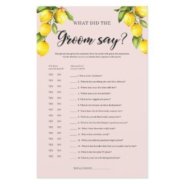 Lemon bridal shower What the groom said game