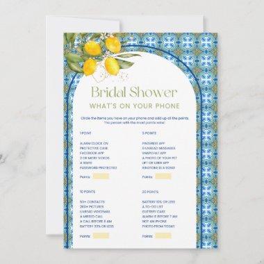 Lemon Bridal Shower What's On Your Phone Game Invitations