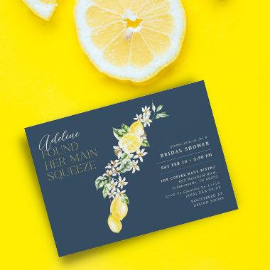 Lemon Citrus Main Squeeze Blue Bridal Shower Invitations