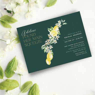 Lemon Citrus Main Squeeze Green Bridal Shower Invitations