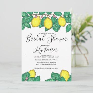 Lemon Citrus Watercolor Bridal Shower Invitations P