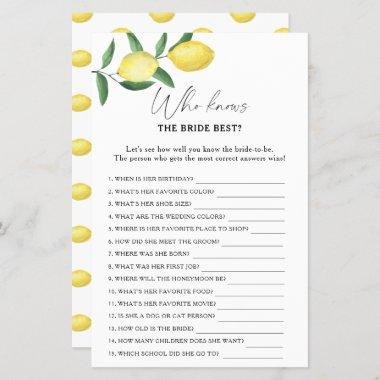 Lemon citrus - Who knows the bride best game
