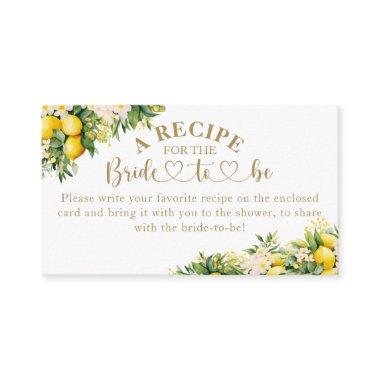 Lemon Elegant Modern Summer Bridal Shower recipe Enclosure Invitations