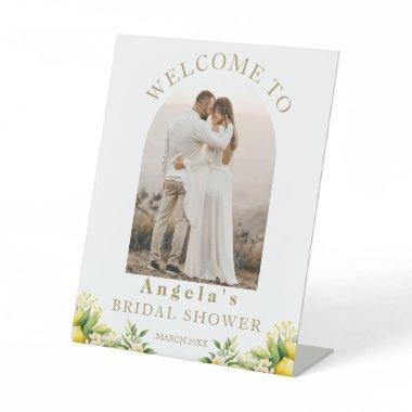 Lemon Elegant Modern Welcome Bridal Shower photo Pedestal Sign