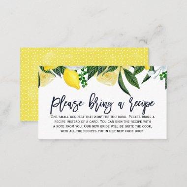 Lemon Floral Bridal Shower Recipe Invitations Request