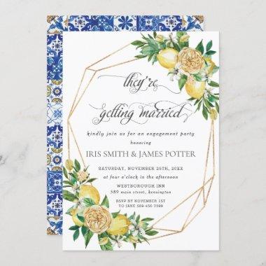 Lemon Floral Geometric Getting Married Engagement Invitations