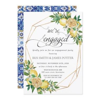 Lemon Floral Geometric We're Engaged Engagement Invitations