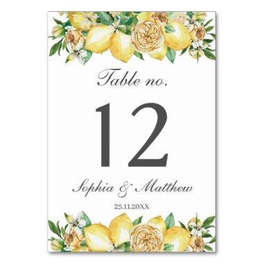 Lemon Floral Greenery Wedding Bridal Baby Shower Table Number