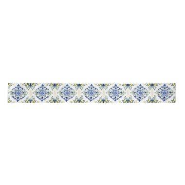 Lemon Floral Italian Tile Blue and White Decoupage Satin Ribbon