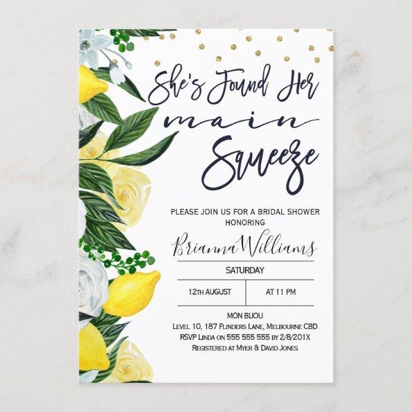 Lemon Floral Main Squeeze Bridal Shower Invitations