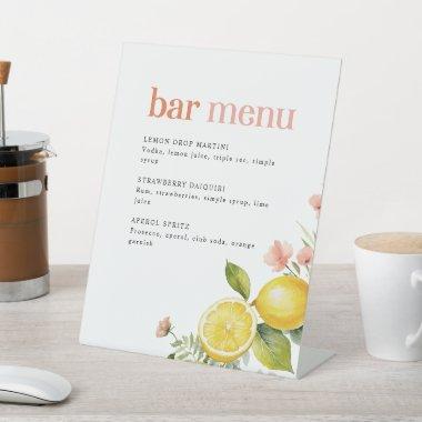 Lemon Floral | Retro Pink Cocktail Bar Menu Pedestal Sign