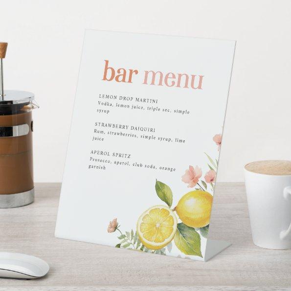 Lemon Floral | Retro Pink Cocktail Bar Menu Pedestal Sign