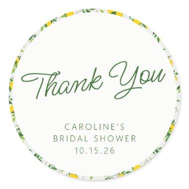 Lemon Fruit Pattern Custom Bridal Shower Thank You Classic Round Sticker