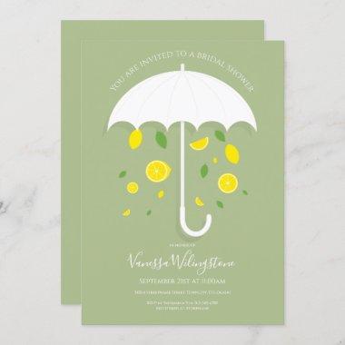 Lemon Fruit Umbrella Green White Bridal Shower Invitations