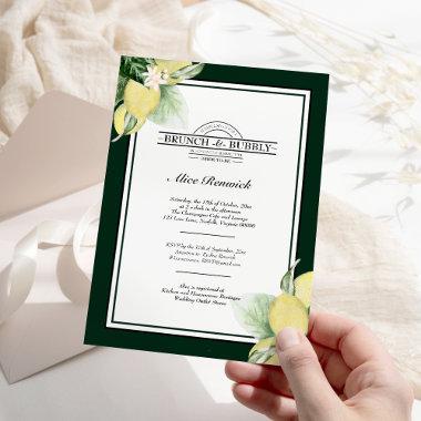 Lemon Garden Green Brunch and Bubbly Bridal Shower Invitations