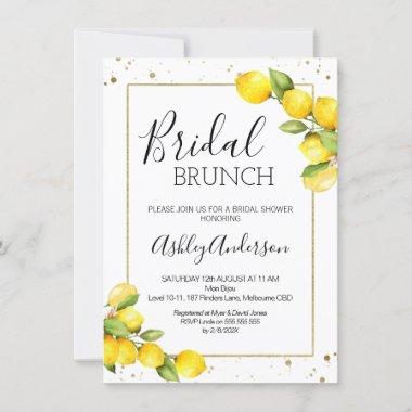 Lemon Gold Frame Bridal Brunch Bridal Shower Invitations