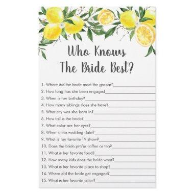 Lemon Greenery Gold Who Knows The Bride Best Game