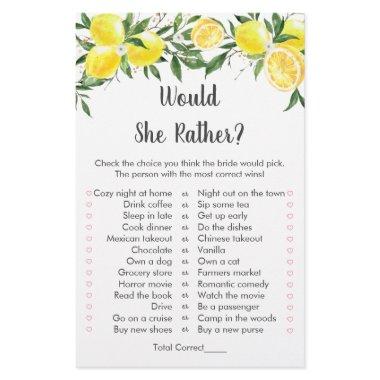 Lemon Greenery Gold Would She Rather Bridal Game