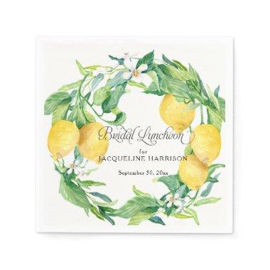 Lemon Greenery White Floral Wreath Bridal Luncheon Napkins