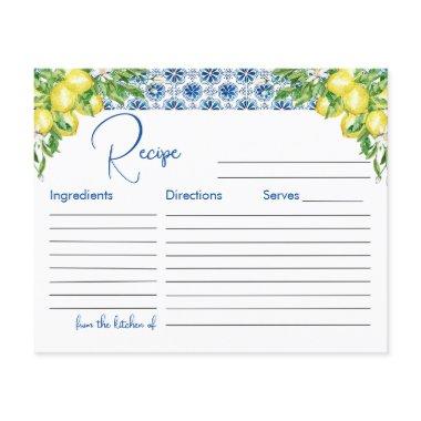 Lemon Italian Blue Tile Bridal Shower Recipe Invitations