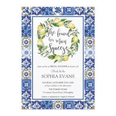 Lemon Main Squeeze Mediterranean Bridal Shower Invitations