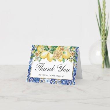 Lemon Mediterranean Mosaic Tiles Wedding Bridal Thank You Invitations