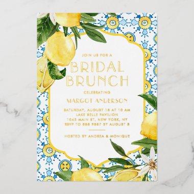 Lemon Mediterranean Summer Bridal Brunch Foil Invitations