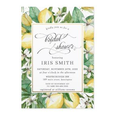 Lemon Mediterranean Summer Greenery Bridal Shower Invitations