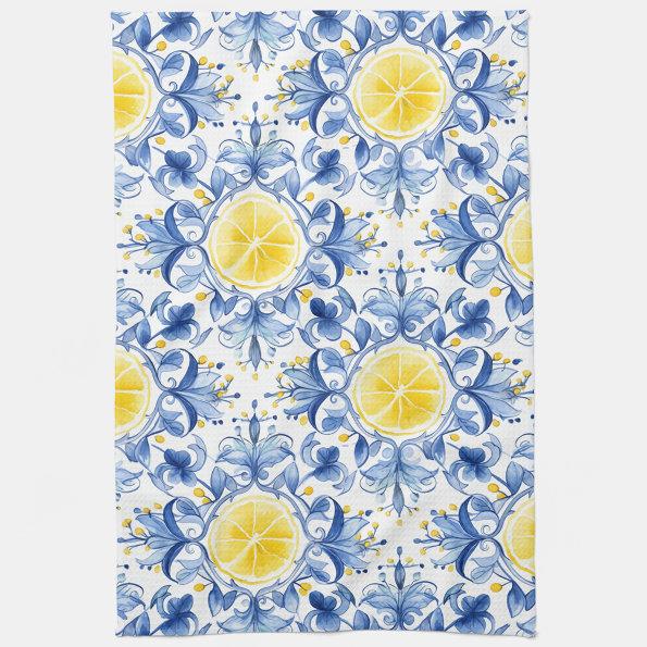 Lemon Mediterranean Tile Kitchen Towel