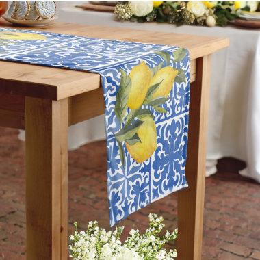 Lemon & Mediterranean Tile Wedding Bridal Shower Medium Table Runner