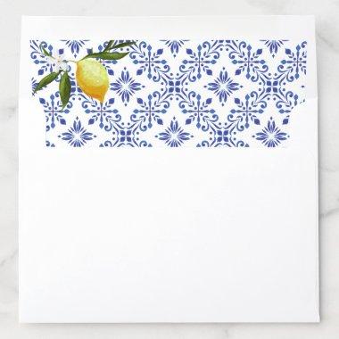 Lemon & Navy watercolor Envelope Liner