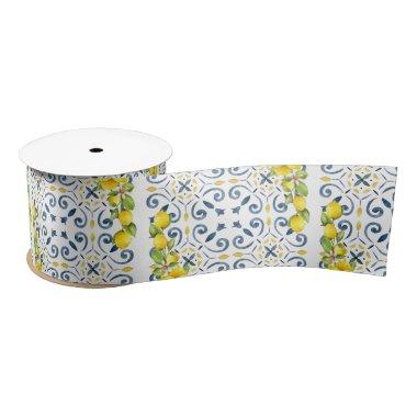 Lemon on Blue Tiles  Satin Ribbon