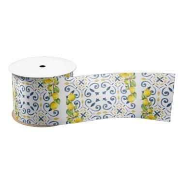 Lemon on Blue Tiles Bridal Shower Satin Ribbon