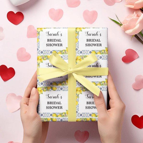Lemon on Blue Tiles  Wrapping Paper