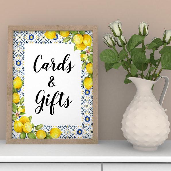 Lemon on blue tiles  and Gifts Sign