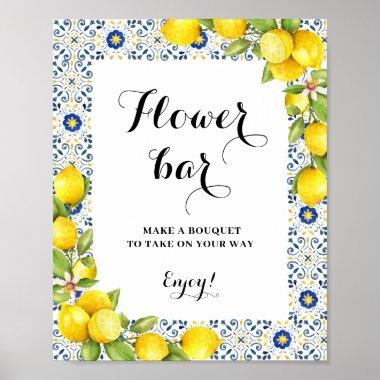 Lemon on blue tiles Flower Bar Sign