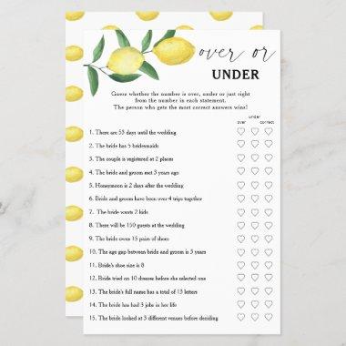 Lemon - Over or under bridal shower game