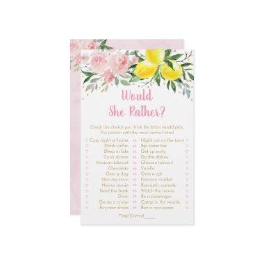 Lemon Pink Floral Would She Rather Bridal Game