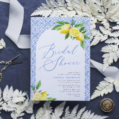 Lemon Positano Italian Blue Tile Bridal Shower Invitations