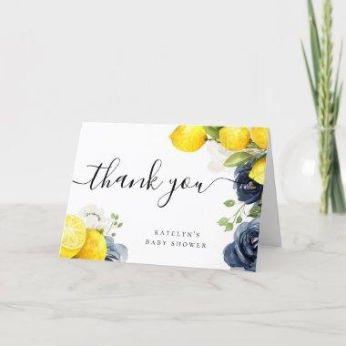Lemon Thank You Invitations with Blue Flowers