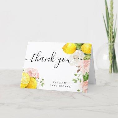 Lemon Thank You Invitations with Pink Flowers