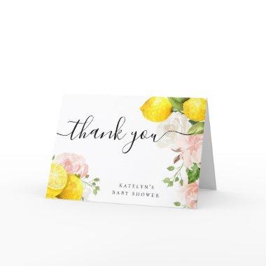 Lemon Thank You Invitations with Pink Flowers