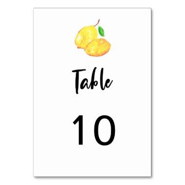 Lemon Theme Bridal Shower Wedding Watercolor Table Number