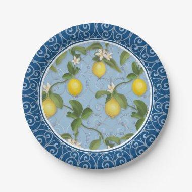 Lemon Tree Espalier w Wrought Iron Fence Art Paper Plates